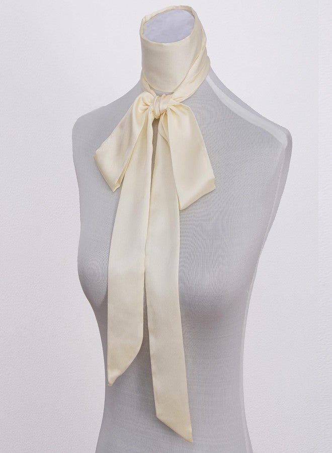 Bwerfuet Stylish Ribbon Scarf Soft Long Skinny Satin Belt Neck Scarf for Women (Beige) - Image 3